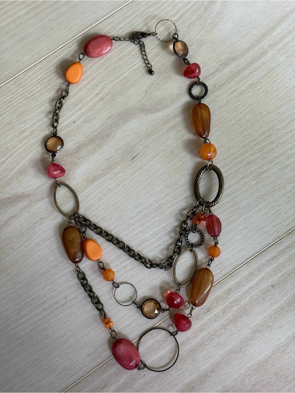 80’s Boho Multi-Color Beaded Statement Necklace Retro Bohemian